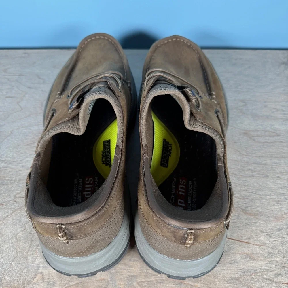 Skechers Slip-ins Garrett Mens 11.5 Brown Leather Relaxed Fit Boat Shoe 205188